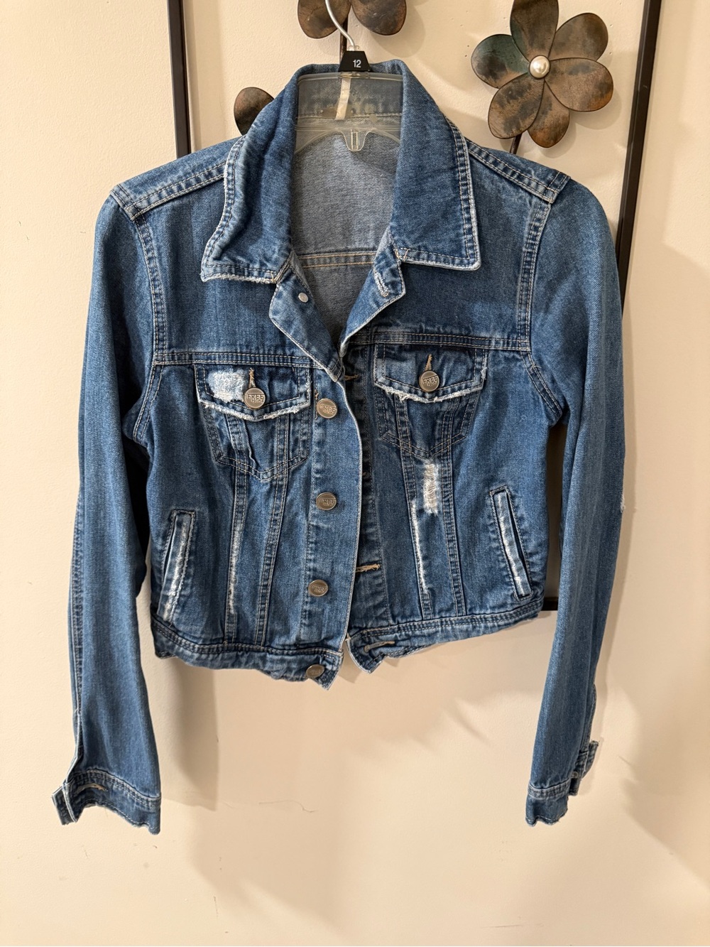 Free People Medium Blue Distressed Denim Jacket